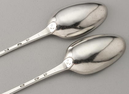 Pair of George III Irish Silver Hook-End Basting Spoons